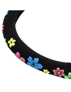Black Textile Steering Wheel Cover with Flowers 37-39cm 2