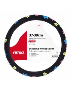 Black Textile Steering Wheel Cover with Flowers 37-39cm