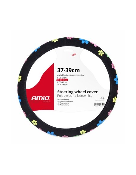 Black Textile Steering Wheel Cover with Flowers 37-39cm