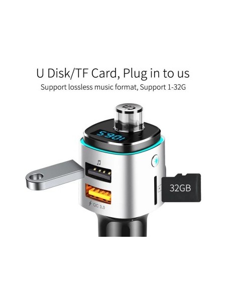 FM Modulator 12-24V Bluetooth 5.0 with Super Charge 3.0 car charger function and USB C port - BC42