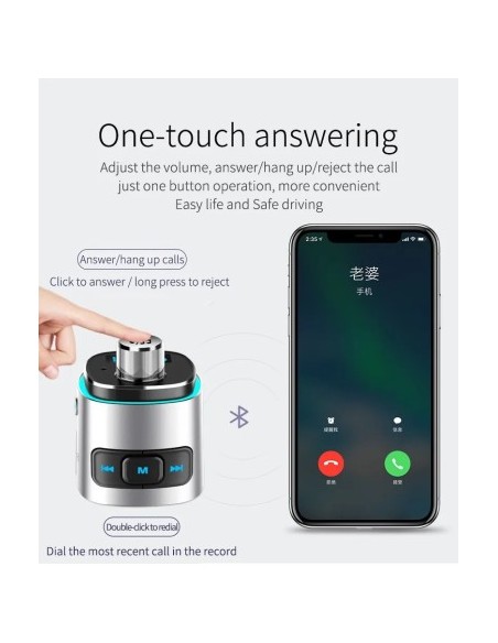 FM Modulator 12-24V Bluetooth 5.0 with Super Charge 3.0 car charger function and USB C port - BC42