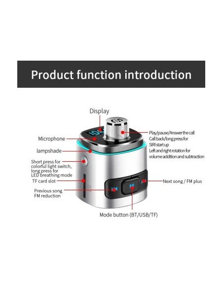 FM Modulator 12-24V Bluetooth 5.0 autós töltő Super Charge 3.0 és USB C port - BC42