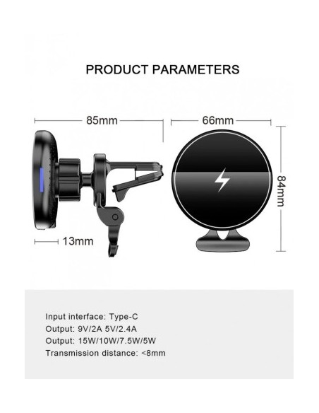 MagSafe Magnetic Car Mount with 15W Fast Charge Wireless Charging Qi Standard QC3.0 - CWCPH-D7
