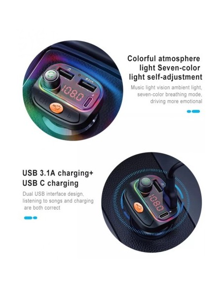 FM Modulator 12-24V Bluetooth 5.0 with Fast Charge 3.0 car charger function and USB C port - C15
