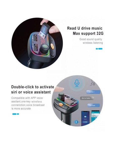 FM Modulator 12-24V Bluetooth 5.0 with Fast Charge 3.0 car charger function and USB C port - C15