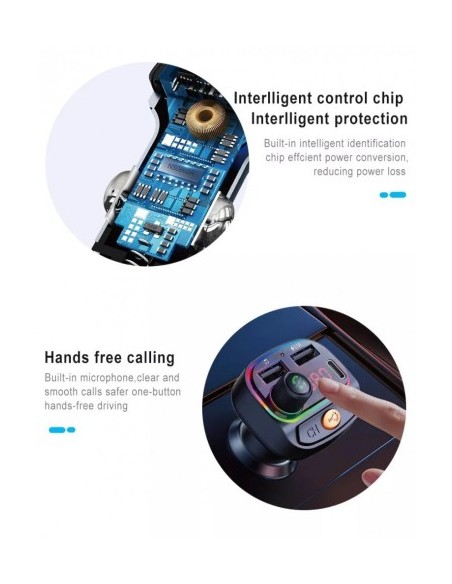 FM Modulator 12-24V Bluetooth 5.0 with Fast Charge 3.0 car charger function and USB C port - C15