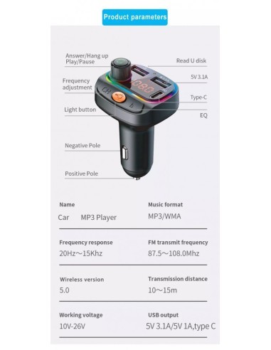 FM Modulator 12-24V Bluetooth 5.0 with Fast...