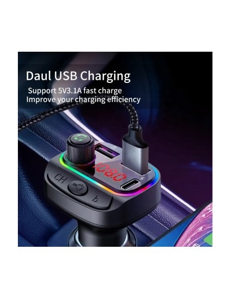 FM Modulator 12-24V Bluetooth 5.0 with Fast Charge 3.0 car charger function and USB C port - C15