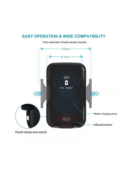 Car Ventilation Grill Mount + Suction Cup 10W Motorized with Wireless Charging Qi Standard Fast Charge Type-C - CWCPH-D1