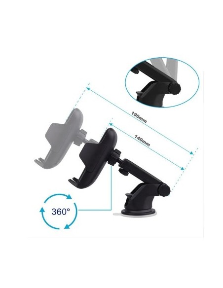 Car Ventilation Grill Mount + Suction Cup 10W Motorized with Wireless Charging Qi Standard Fast Charge Type-C - CWCPH-D1