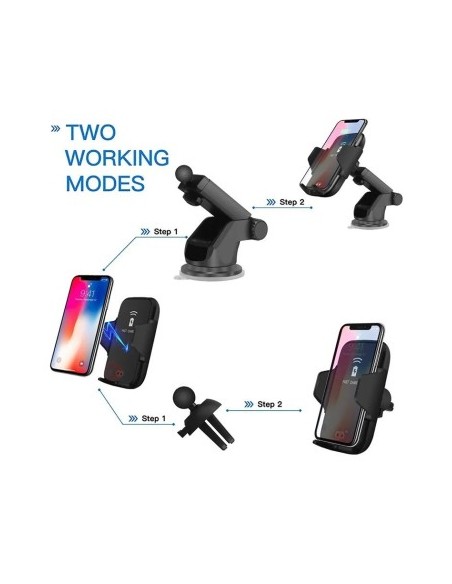 Car Ventilation Grill Mount + Suction Cup 10W Motorized with Wireless Charging Qi Standard Fast Charge Type-C - CWCPH-D1
