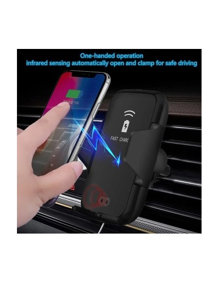 Car Ventilation Grill Mount + Suction Cup 10W Motorized with Wireless Charging Qi Standard Fast Charge Type-C - CWCPH-D1