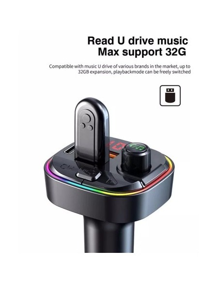 FM Modulator 12-24V Bluetooth 5.0 with Fast Charge 3.0 car charger function and USB C port - C13