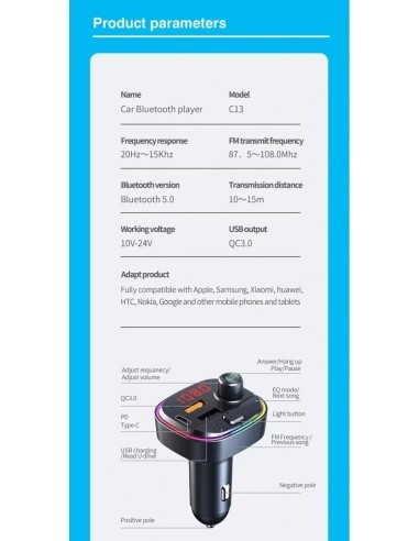 FM Modulator 12-24V Bluetooth 5.0 with Fast...