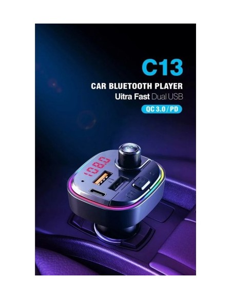 FM Modulator 12-24V Bluetooth 5.0 with Fast Charge 3.0 car charger function and USB C port - C13