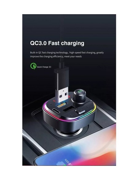 FM Modulator 12-24V Bluetooth 5.0 with Fast Charge 3.0 car charger function and USB C port - C13