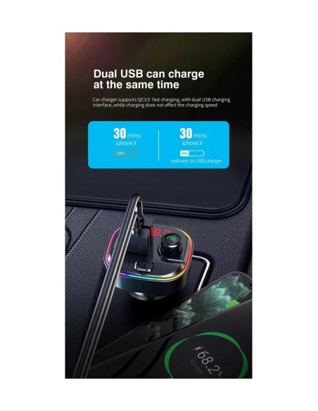 FM Modulator 12-24V Bluetooth 5.0 with Fast Charge 3.0 car charger function and USB C port - C13