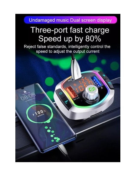 Modulator FM 12-24V Bluetooth 5.0 με λειτουργία φορτιστή αυτοκινήτου 18W Super Charge 3.0 και θύρα USB C - BC63