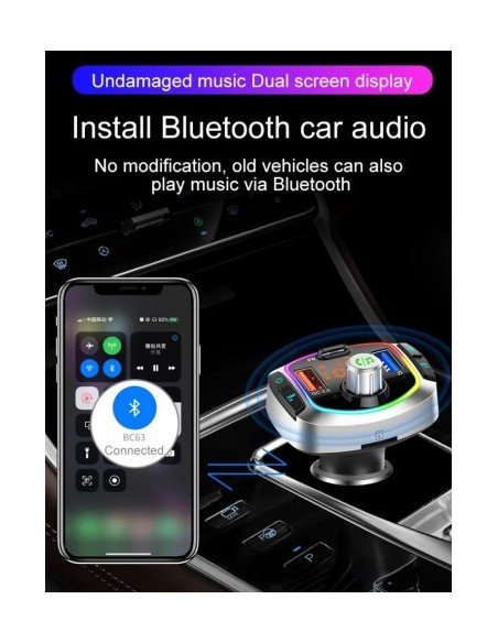 FM Modulator 12-24V Bluetooth 5.0 autós töltő funkcióval 18W Super Charge 3.0 és USB C port - BC63