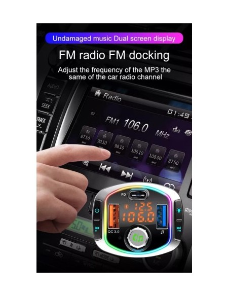 Modulator FM 12-24V Bluetooth 5.0 με λειτουργία φορτιστή αυτοκινήτου 18W Super Charge 3.0 και θύρα USB C - BC63