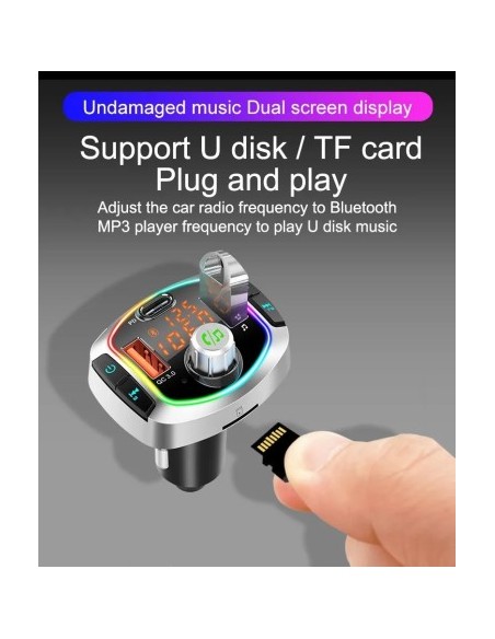 Modulator FM 12-24V Bluetooth 5.0 με λειτουργία φορτιστή αυτοκινήτου 18W Super Charge 3.0 και θύρα USB C - BC63