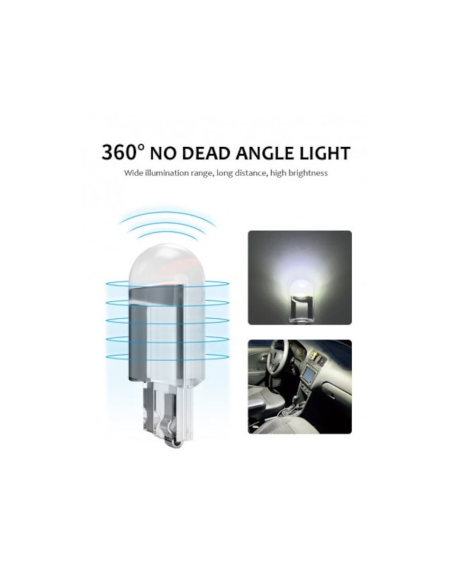 Vízálló T10 (W5W) COB autós LED, canbus nélkül, Xenon Bright