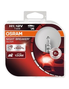 Set of 2 H1 NIGHT BREAKER SILVER +100% Osram 12V 55W Bulbs