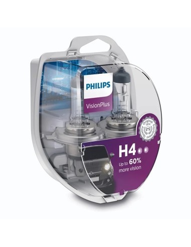 Set of 2 Philips H4 Vision Plus +60% Car Bulbs,...