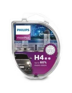 Set of 2 Philips H4 Vision Plus +60% Car Bulbs, 12V 55W 2