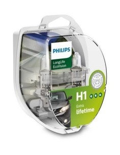 Set of 2 H1 Philips LongLife EcoVision 12V, 55W car bulbs