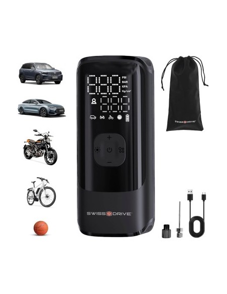 Portable Air Compressor 150 PSI, Fast Tire Pump with LCD Display, LED Flashlight and Rechargeable USB Battery