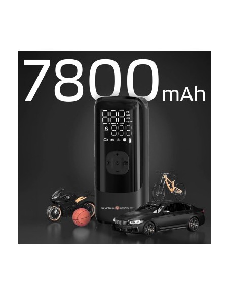 Portable Air Compressor 150 PSI, Fast Tire Pump with LCD Display, LED Flashlight and Rechargeable USB Battery