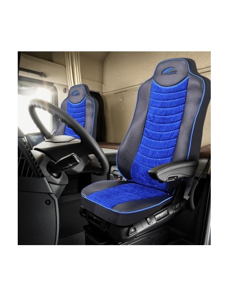 Комплект Калъфи за Седалки за Mercedes Actros EURO 5 1844 MP2 MP3 MP4  Черна Екологична Кожа + Синьо Велюр
