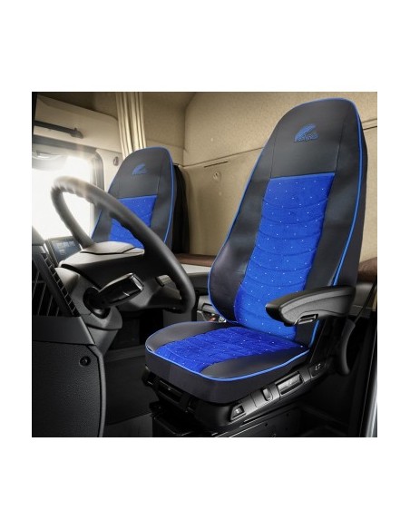 Seat Cover Set for Volvo Euro 5 Black Eco Leather + Blue Velvet