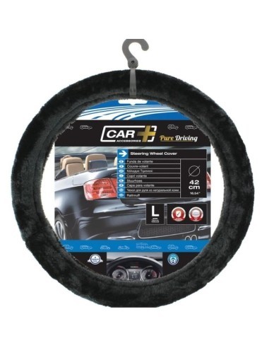 Black Plush Steering Wheel Cover 37-39cm