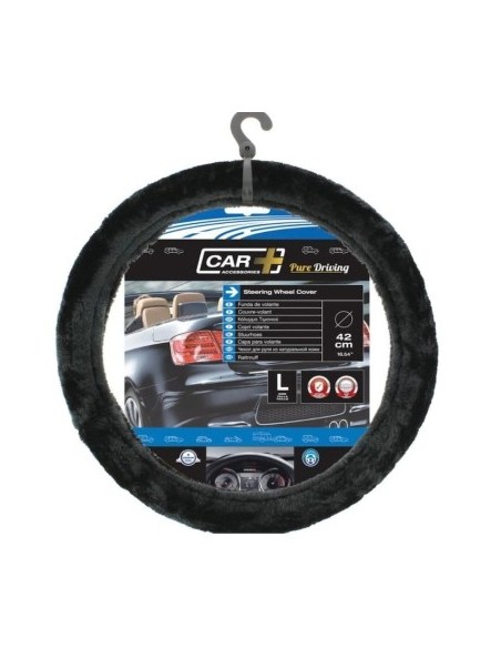 Black Plush Steering Wheel Cover 37-39cm