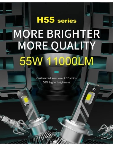 Set 2 leduri H7 H55 Canbus, 55W, 6000K, 11.000...