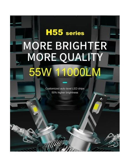 Set 2 leduri H7 H55 Canbus, 55W, 6000K, 11.000 Lm, 12V