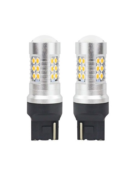 Set of 2 Orange LED Car Bulbs T20 W21W Canbus with 24SMD simple intensity 12-24V