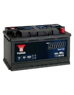 Car Battery, Yuasa 9000 AGM 80Ah 800A, 317x175x190mm