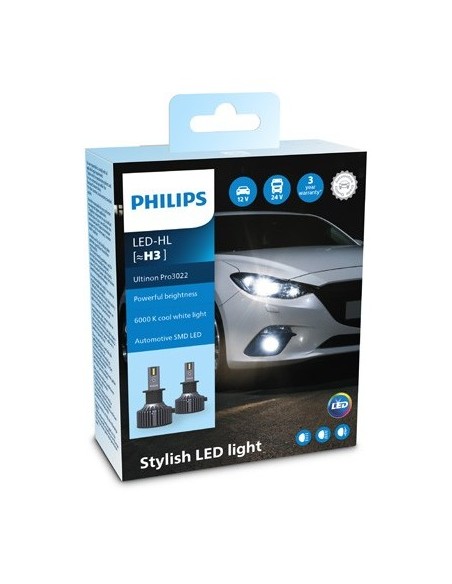 Set of 2 H3 Philips Ultinon Pro3022 HL 12V/24V LED Bulbs