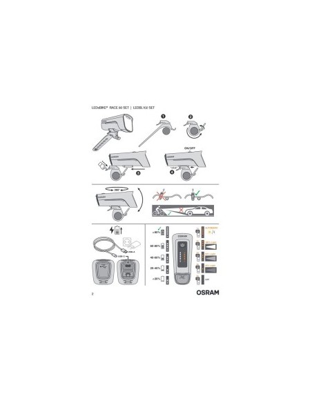 Bike Light Set, front and rear, brightness up to 100m, Osram LEDsBIKE RACE 100Set
