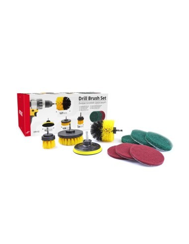 Set of 10 adaptable cleaning brushes for drill...