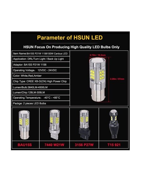White LED Car 150W BA15S, 12V-24V Canbus 30 CREE 5W LEDs - 1156-150W