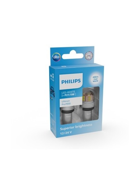 2 db autós LED izzó Fehér P21/5W Philips Ultinon Pro7000 SL féklámpa/hátsó lámpa 12V/24V