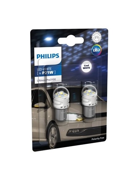 Set of 2 LED car bulbs White P21W Philips Ultinon Pro3100 SL signaling