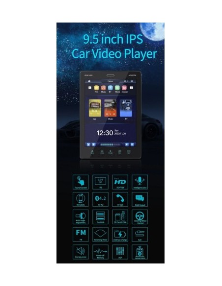 Player MP5 1DIN universal, Full HD with 9.5'' TFT touch screen, Bluetooth 9510