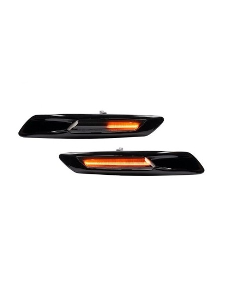Set of 2 Black Dynamic Sequential LED Wing Indicators with Smoke Glass for BMW F10, F11, F07 without facelift