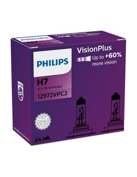 Set of 2 H7 55w 12v Visionplus Headlight Bulbs Philips