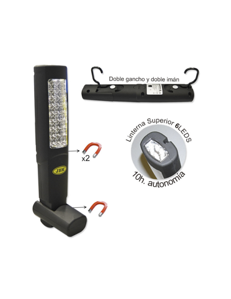 Portable Work Lamp 24+6 LED Double Magnetic Support and Metal Base JBM